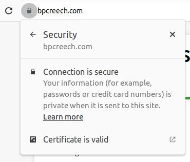 A browser pointing at bpcreech.com, showing https enabled